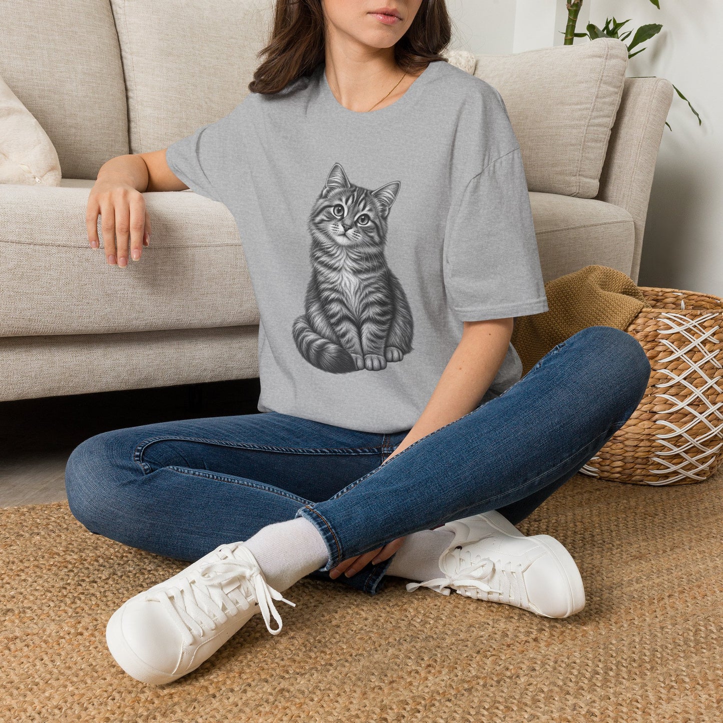 Cat Portrait T-Shirt — Realistic Gray Tabby Kitten Tee