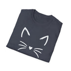 Cat Face Heart Nose T-Shirt — Cute Minimal Graphic Tee for Cat Lovers