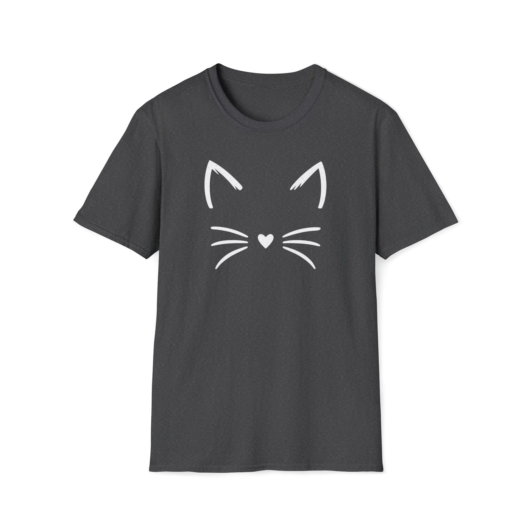 Cat Face Heart Nose T-Shirt — Cute Minimal Graphic Tee for Cat Lovers