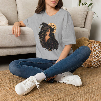 Witch & Black Cat Moon T-Shirt — Mystical Halloween Graphic Tee