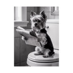 Funny Yorkie Reading Newspaper Poster — Matte Vertical Dog Wall Art