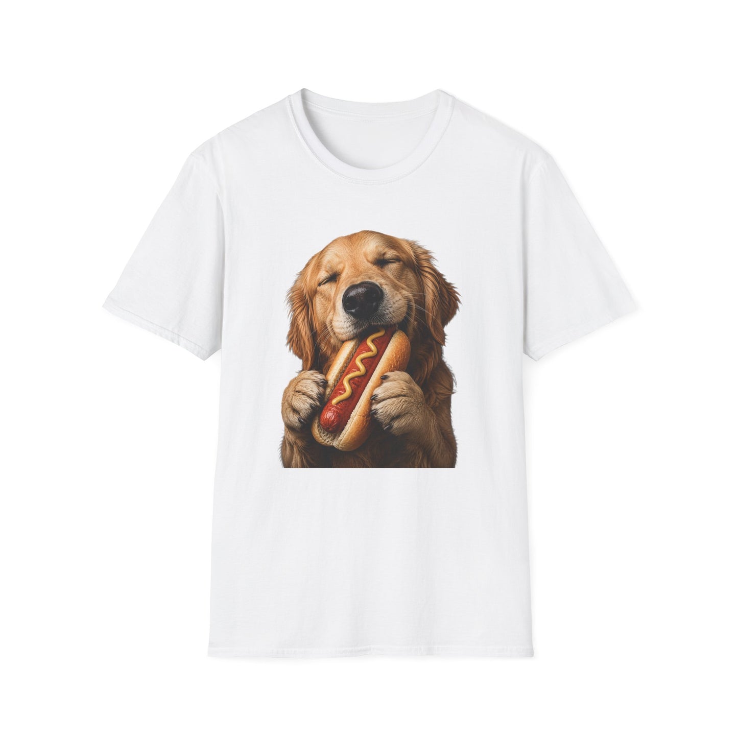 Golden Retriever Hot Dog T-Shirt — Cute Dog Eating Hotdog Graphic Tee