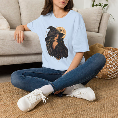Witch & Black Cat Moon T-Shirt — Mystical Halloween Graphic Tee