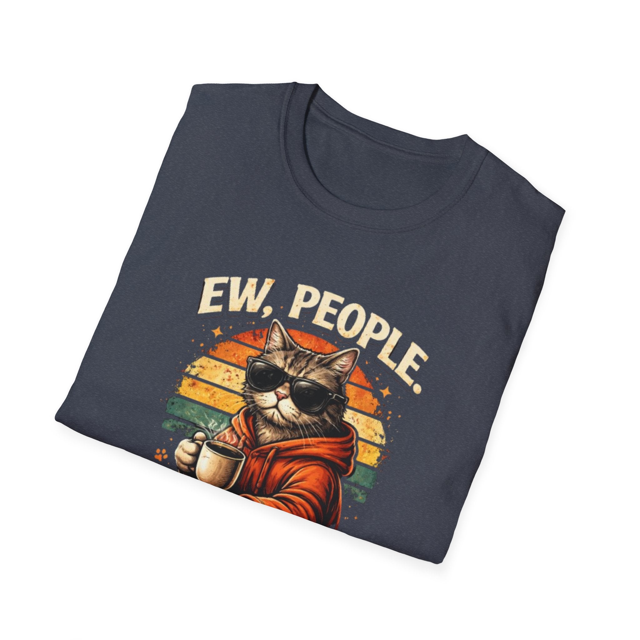 Cat Coffee Vintage T-Shirt — "Ew, People" Retro Cat with Mug Graphic