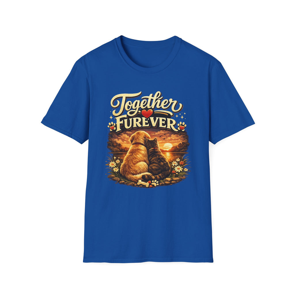 T-Shirt — "Together Furever" Dog and cat Sunset Graphic Tee