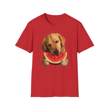Dog Eating Watermelon T-Shirt — Cute Golden Retriever Summer Tee