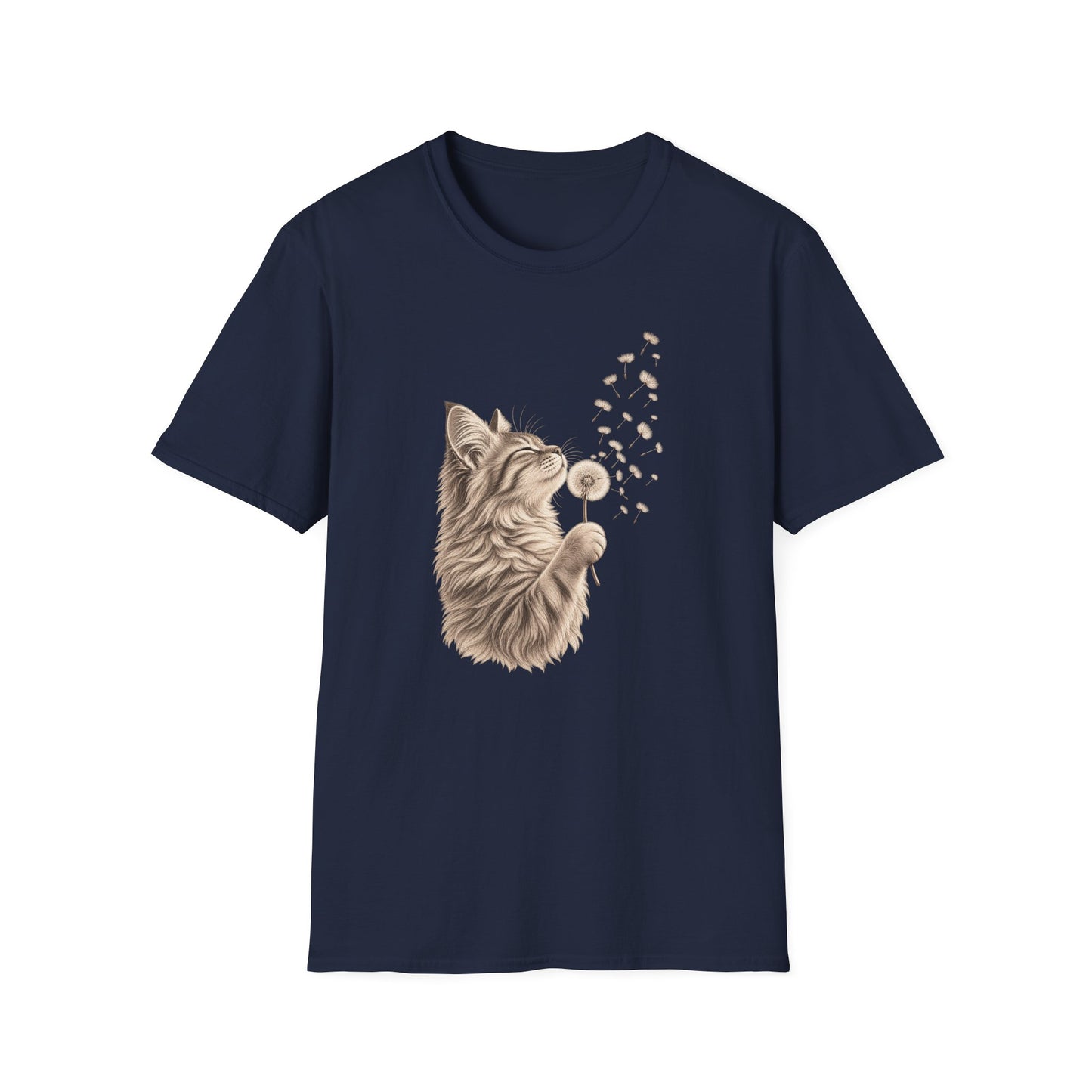 Cat Dandelion T-Shirt — Cute Cat Blowing Dandelion Graphic Tee