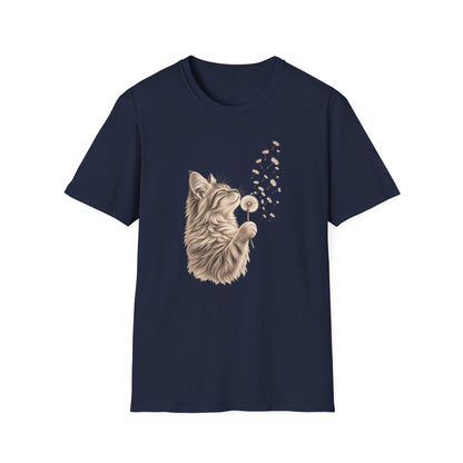 Cat Dandelion T-Shirt — Cute Cat Blowing Dandelion Graphic Tee