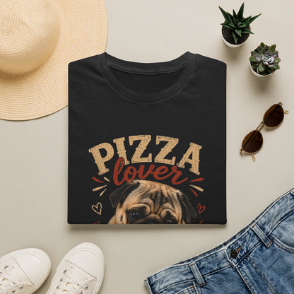 Pizza Lover Pug T-Shirt — Cute Dog & Pizza Graphic Tee for Pet and Food Fans