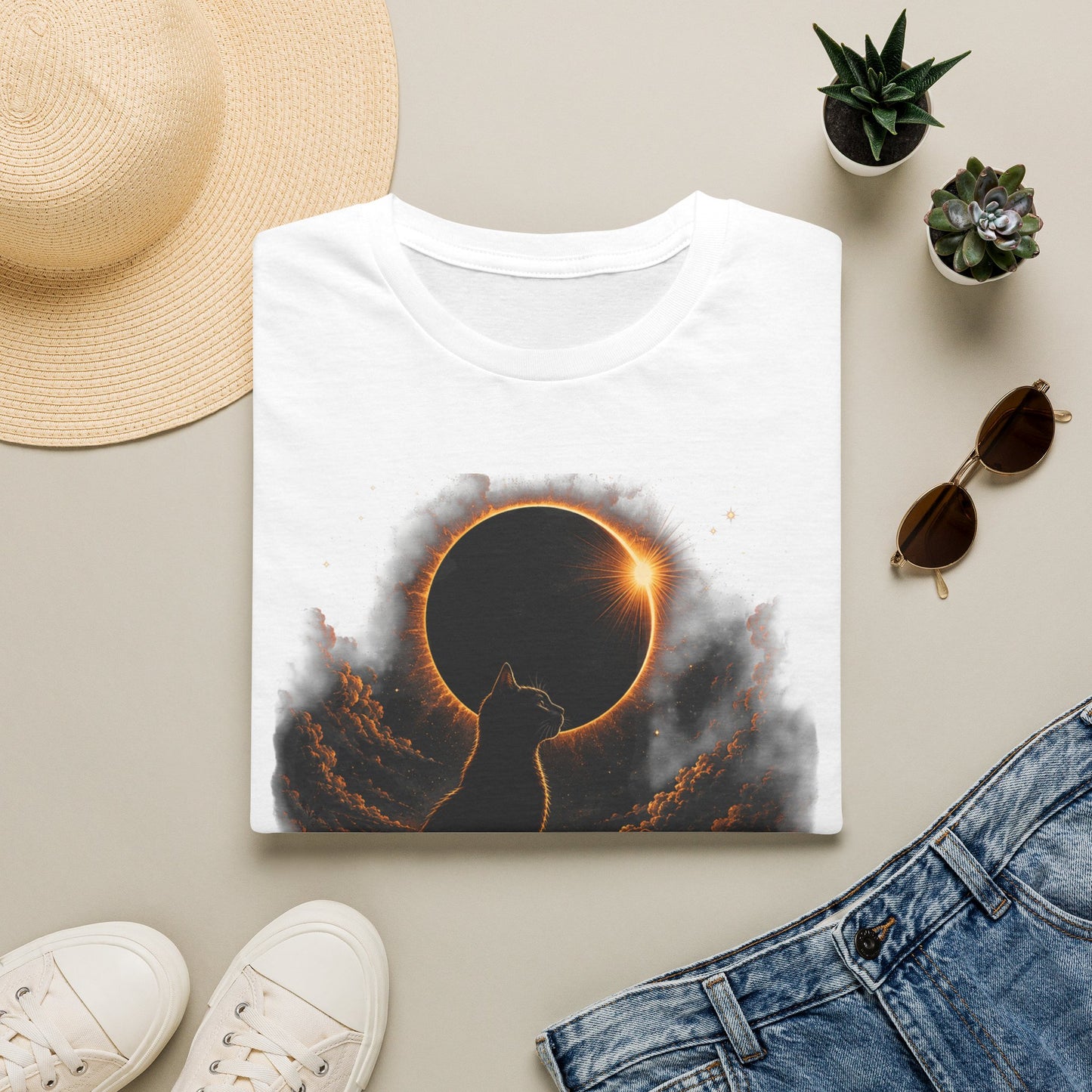 Eclipse Cat T-Shirt — Cosmic Solar Eclipse Cat Silhouette Tee