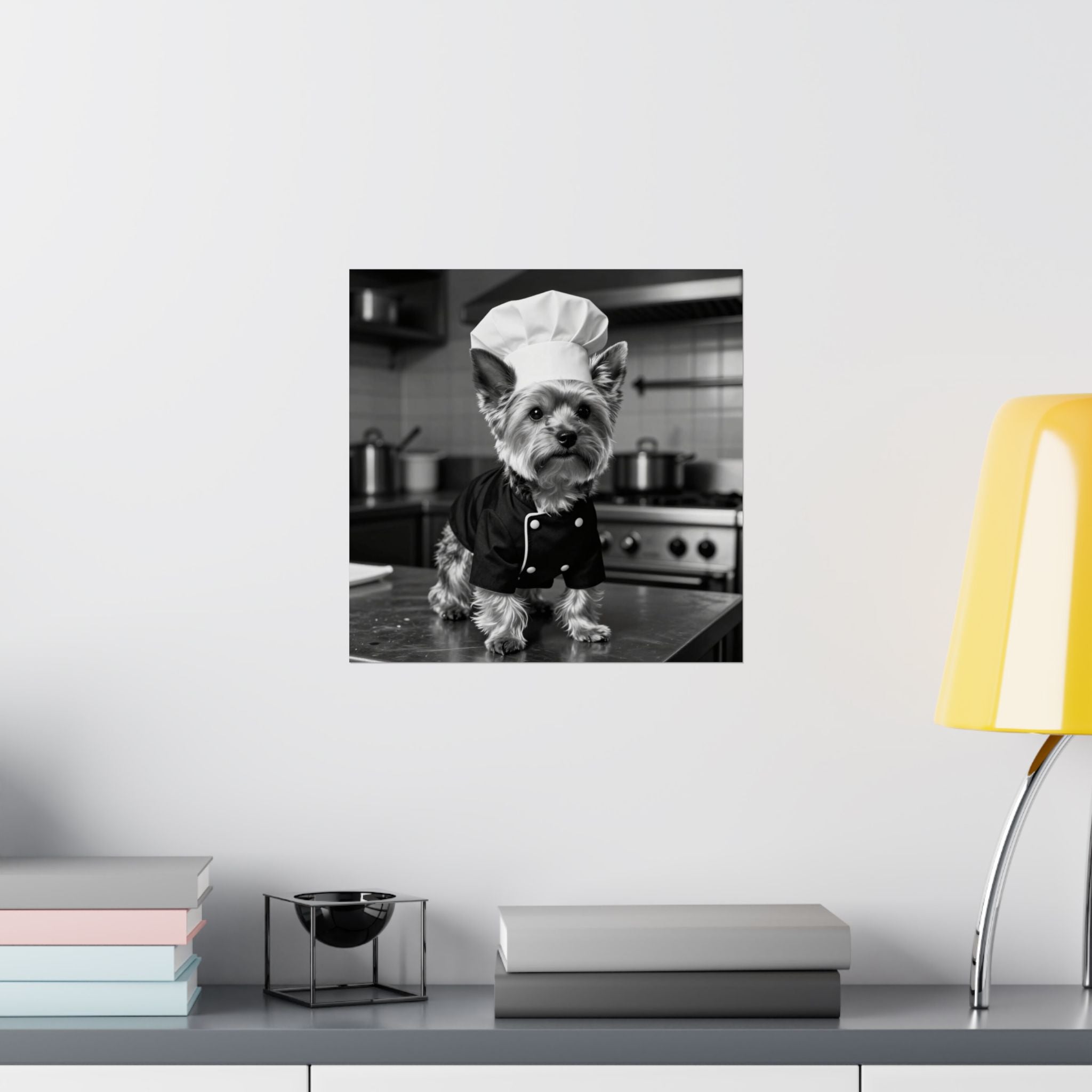 Digital download Chef Dog Poster — Matte Vertical Kitchen Wall Art (Yorkshire Terrier in Chef Hat)