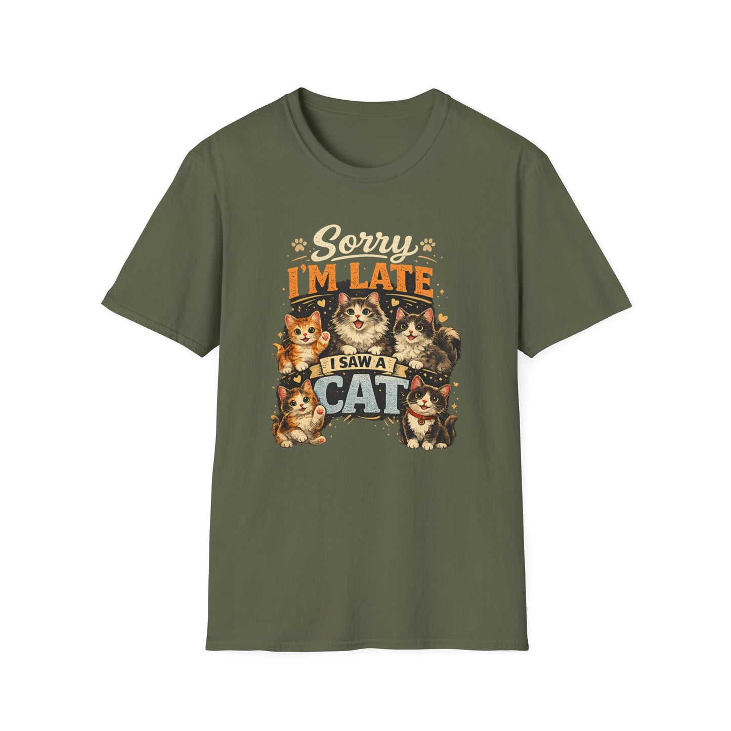 Sorry I'm Late I Saw A Cat T-Shirt — Cute Cat Lover Graphic Tee
