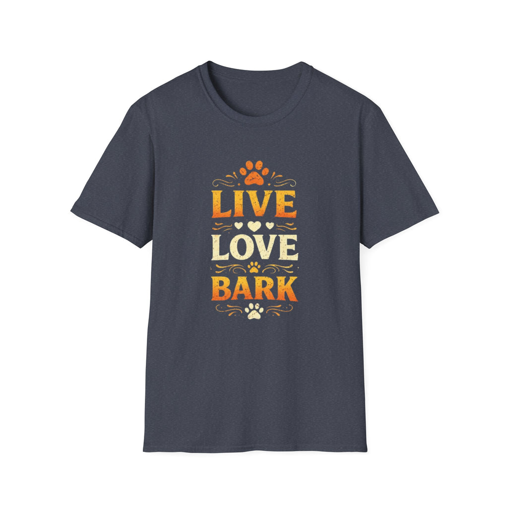 Live Love Bark T-Shirt — Funny Dog Lover Tee with Paw Prints
