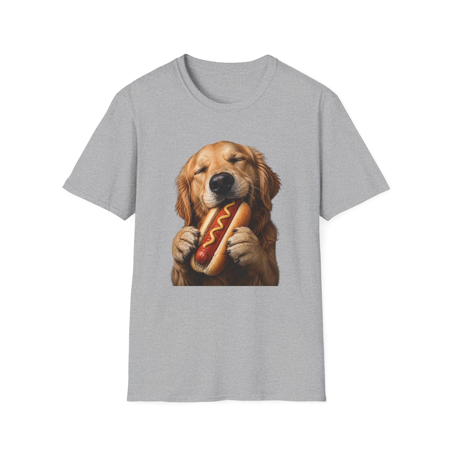 Golden Retriever Hot Dog T-Shirt — Cute Dog Eating Hotdog Graphic Tee