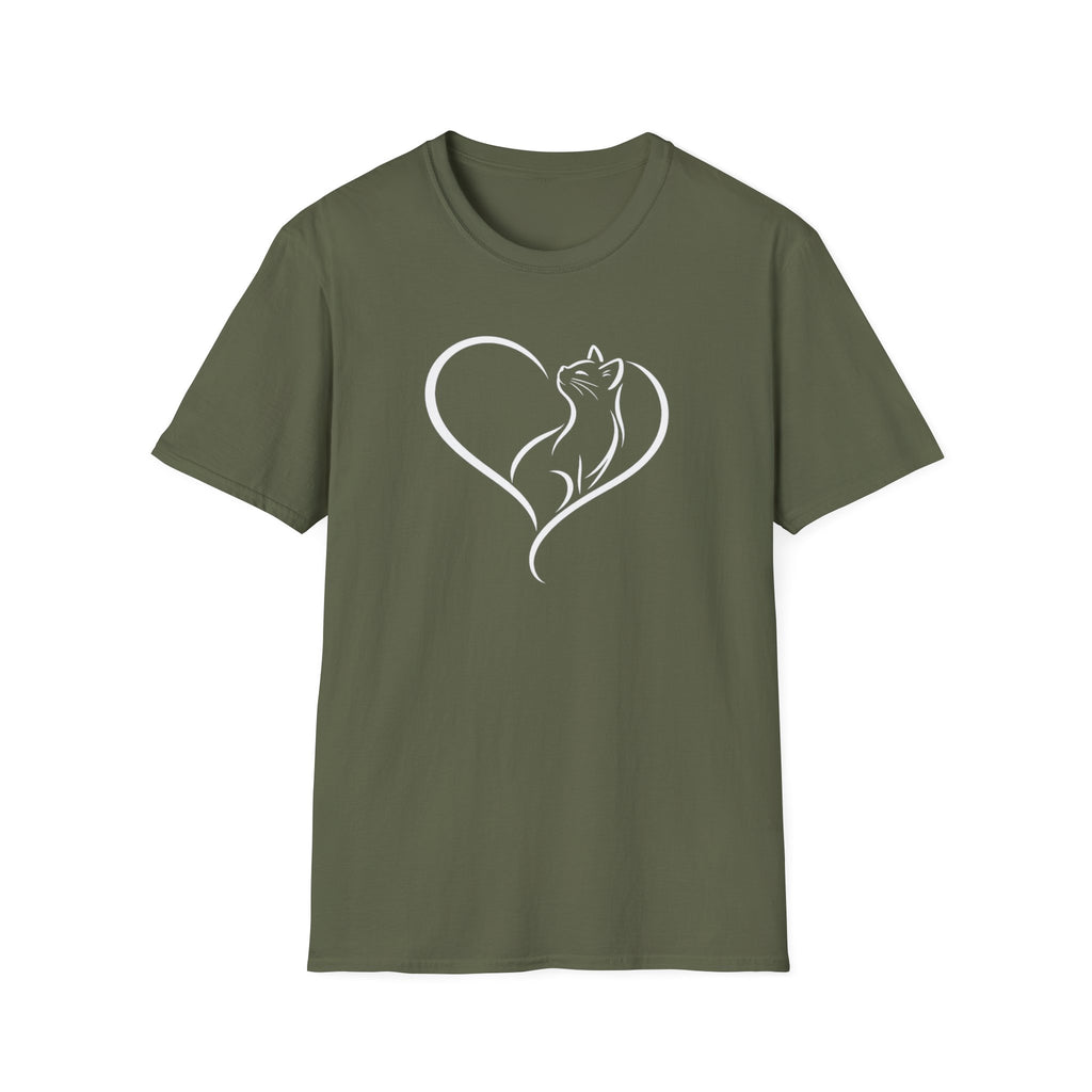 Cat Heart T-Shirt — Minimal Silhouette Cat Lover Tee