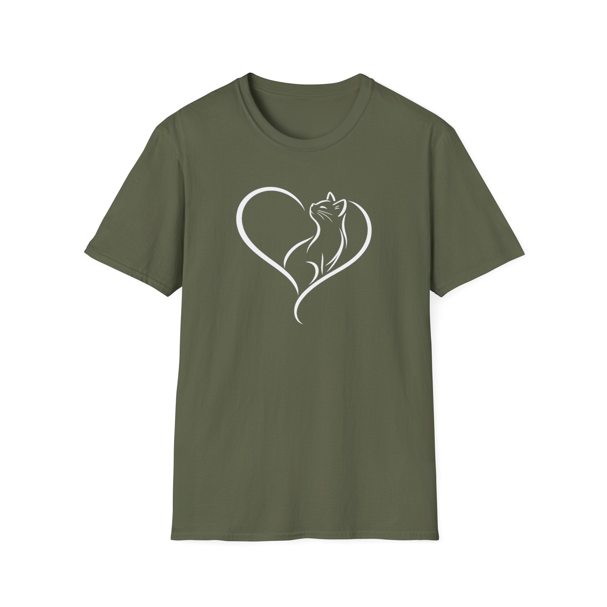Cat Heart T-Shirt — Minimal Silhouette Cat Lover Tee