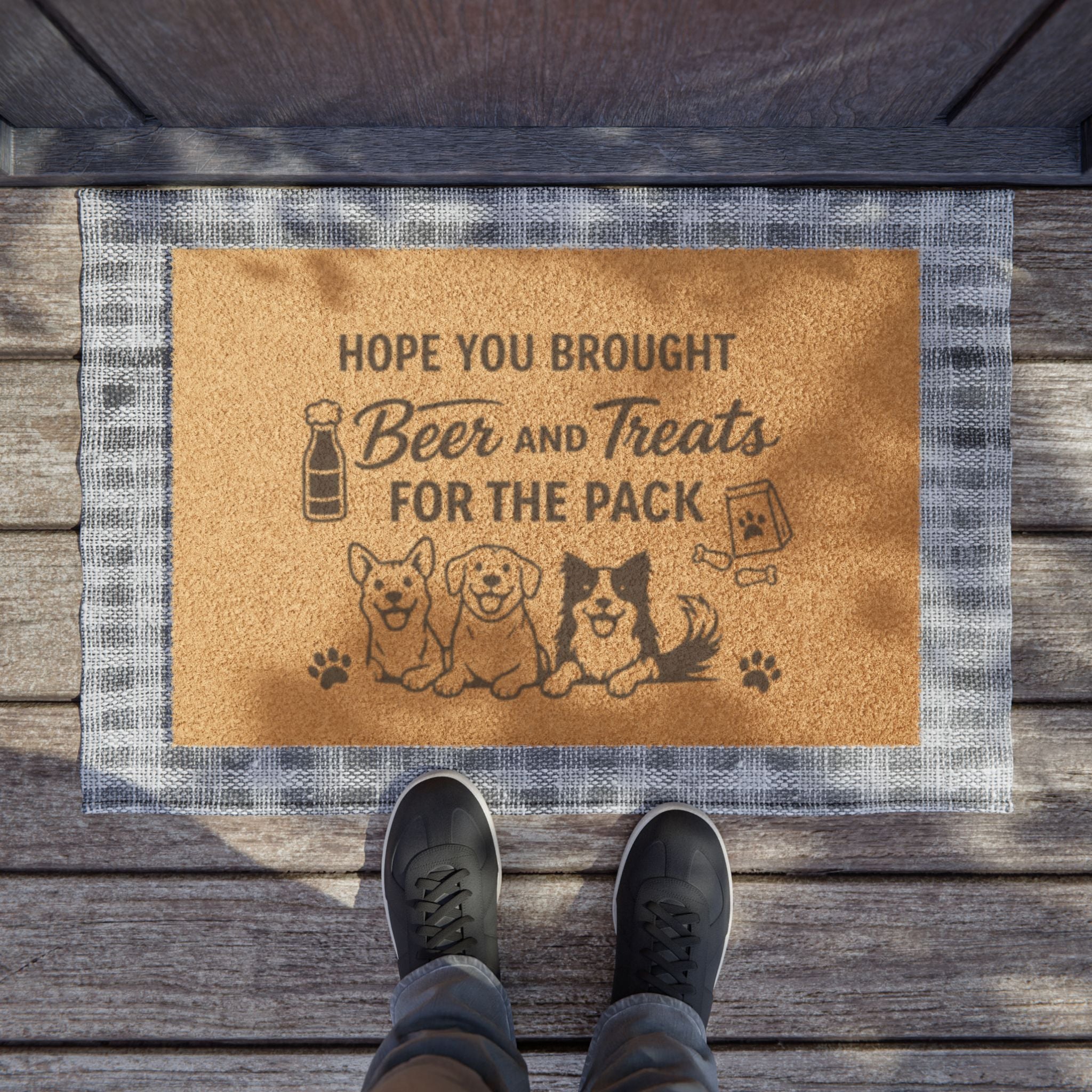 Doormat — "Hope You Brought Beer and Treats for the Pack" Dog Lover Welcome Mat