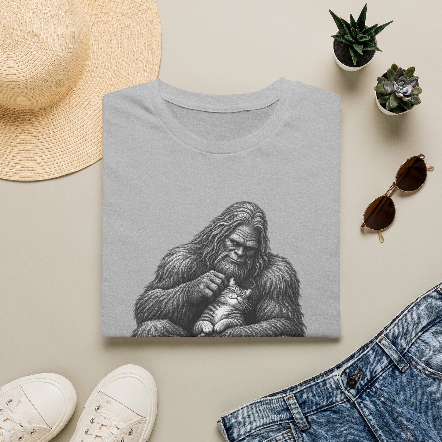 Bigfoot & Kitten T-Shirt — Cute Sasquatch Holding Cat Graphic Tee