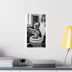 Funny Yorkie Bathroom Poster — Black & White Matte Vertical Dog Wall Art