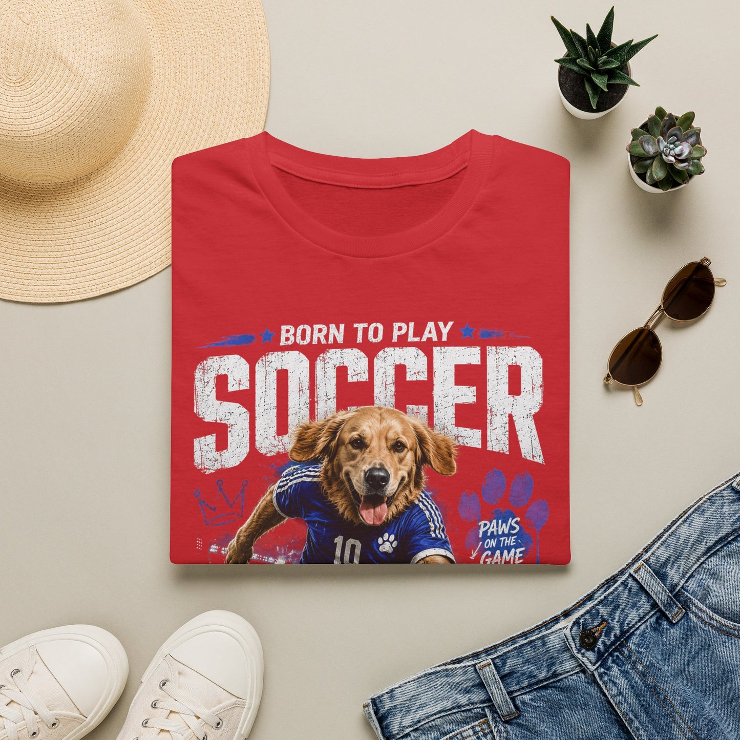 Born to Play Soccer T-Shirt — Golden Retriever Soccer Dog Design