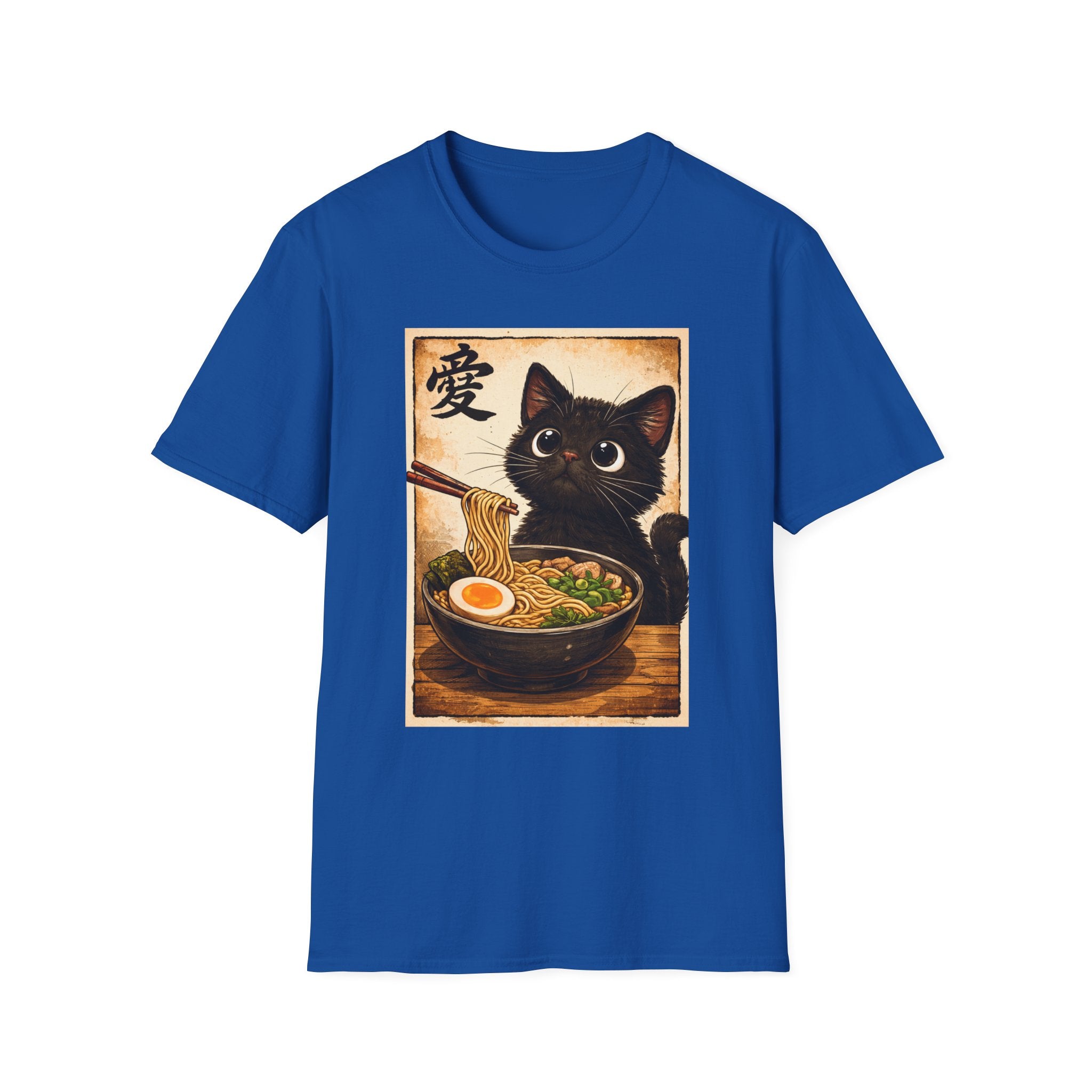 Camiseta de gato ramen: un adorable gato negro comiendo ramen, personaje vintage japonés de amor.