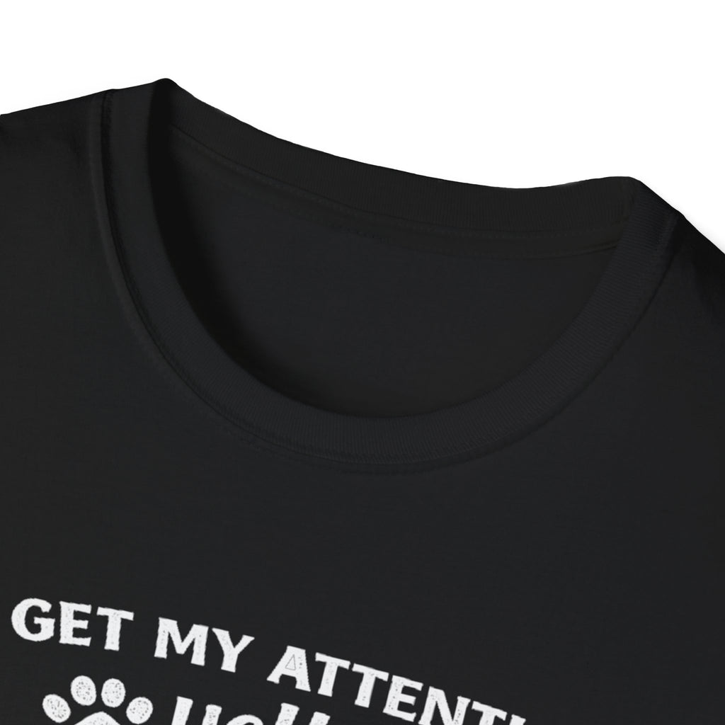 Camiseta para amantes de los gatos: «Para llamar mi atención, grita miau tan fuerte como puedas». Camiseta divertida para mascotas.