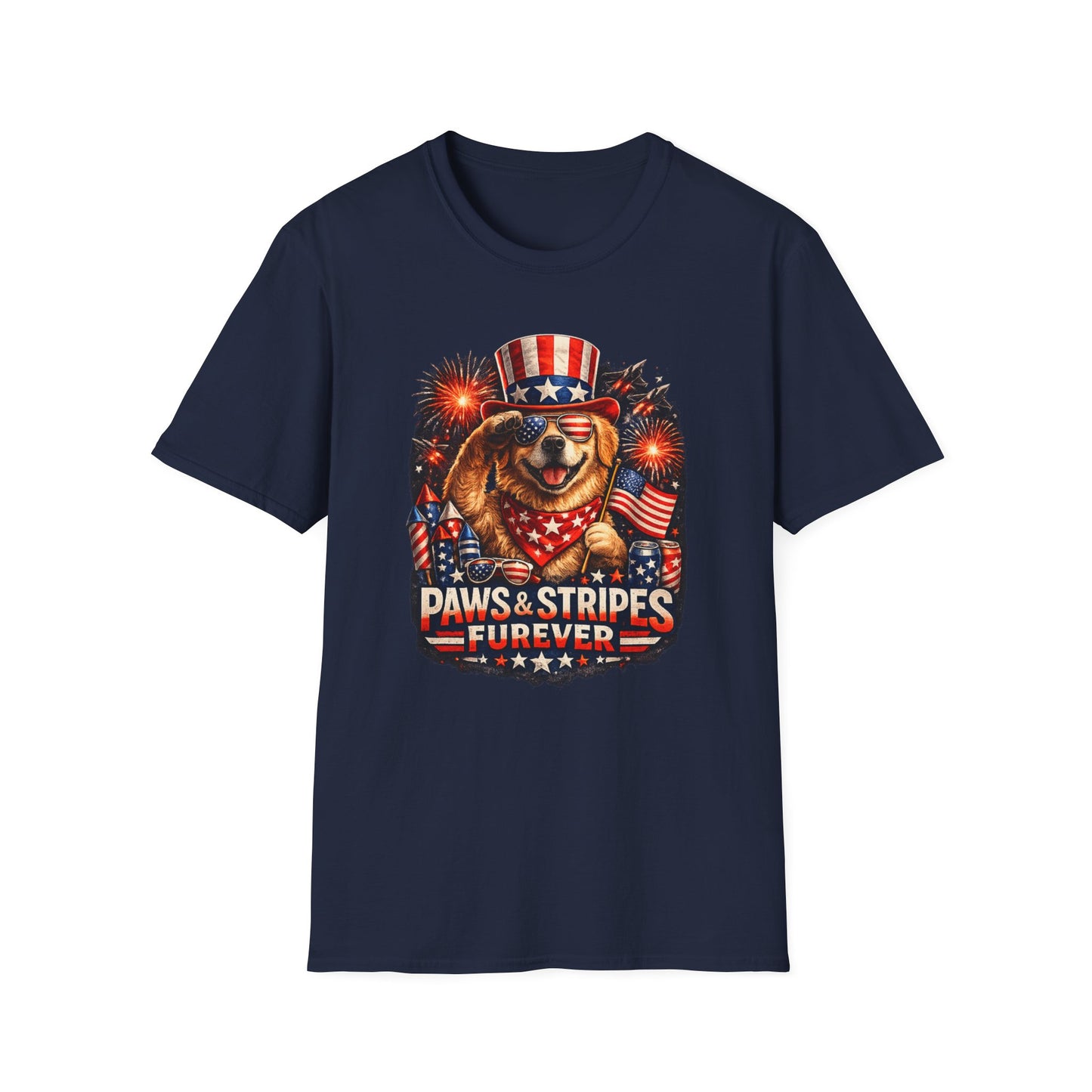 Patriotic Dog T-Shirt — "Paws & Stripes Forever" 4th of July Tee