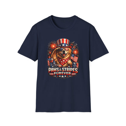 Patriotic Dog T-Shirt — "Paws & Stripes Forever" 4th of July Tee