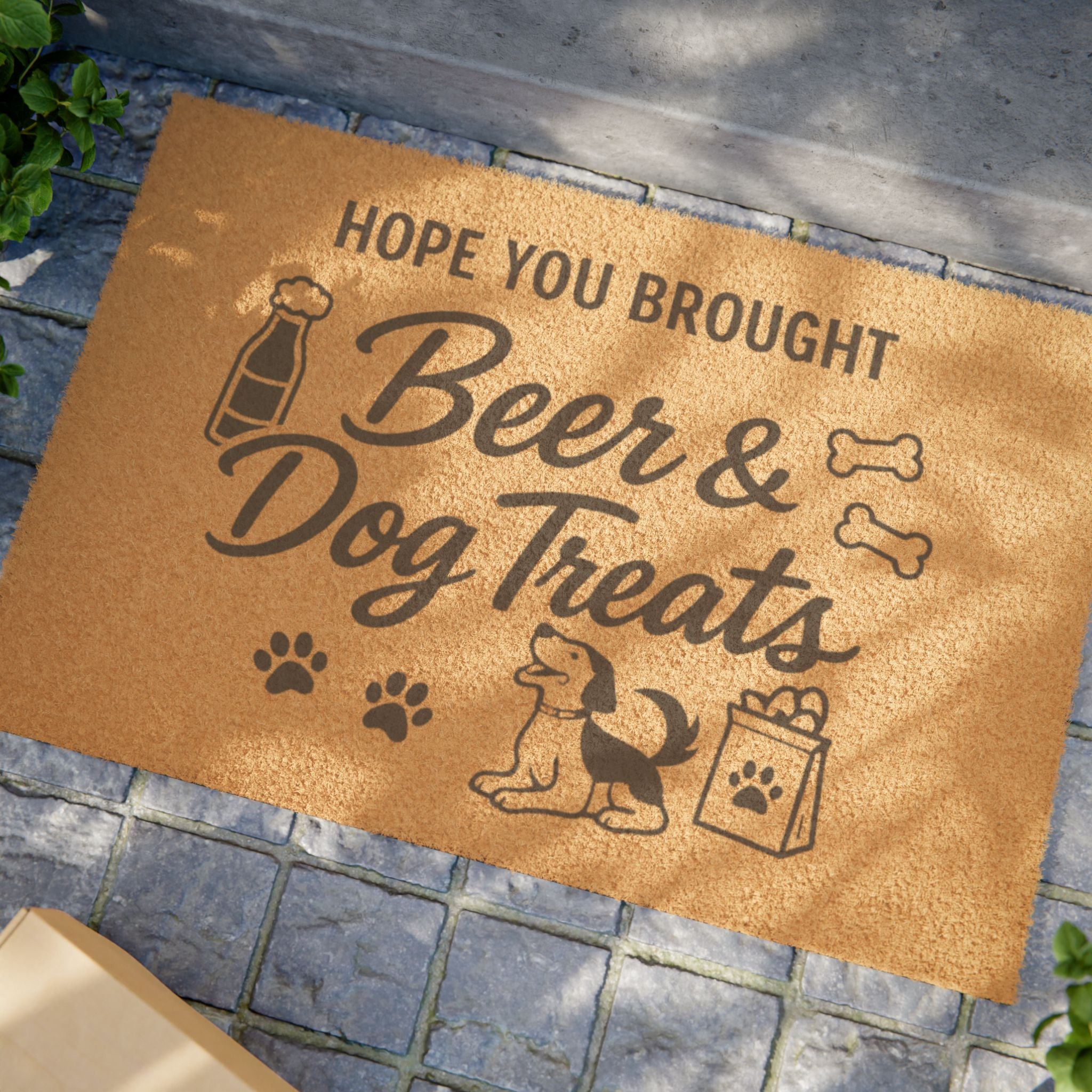 Doormat — "Hope You Brought Beer & Dog Treats" Funny Welcome Mat