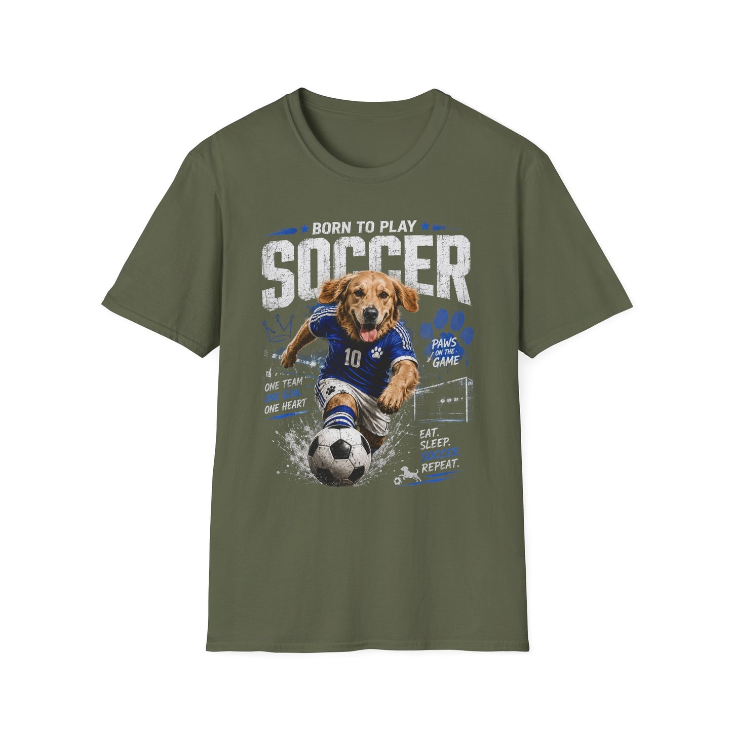 Born to Play Soccer T-Shirt — Golden Retriever Soccer Dog Design