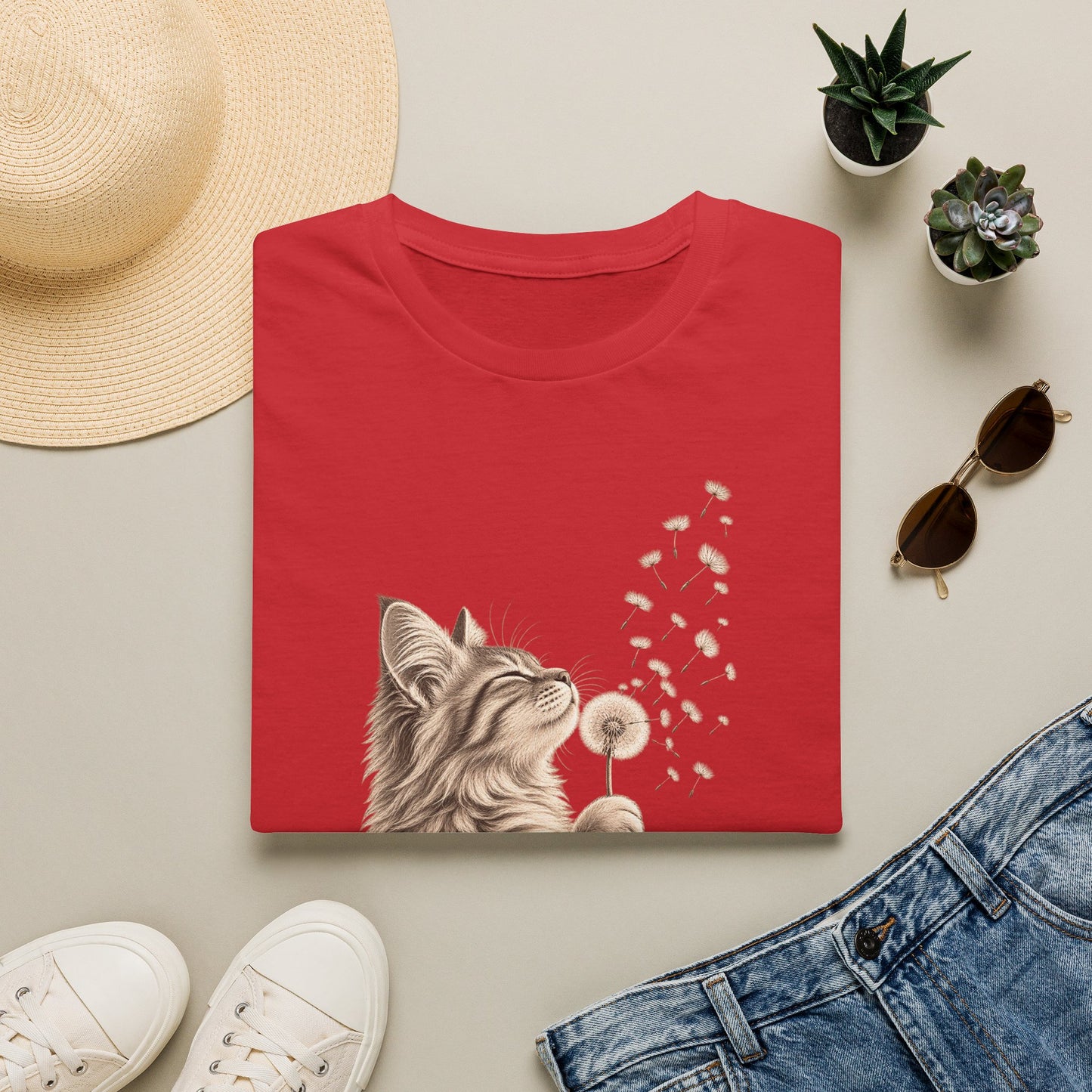 Cat Dandelion T-Shirt — Cute Cat Blowing Dandelion Graphic Tee