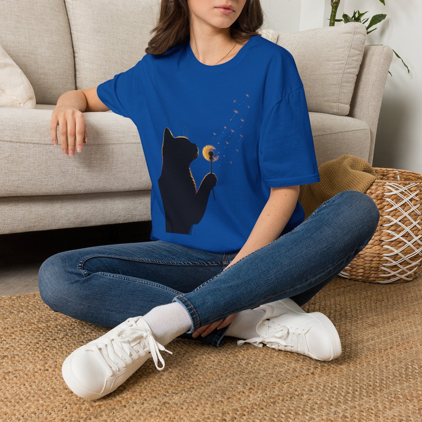 Cat Silhouette Dandelion Tee — Whimsical Night Cat T-Shirt