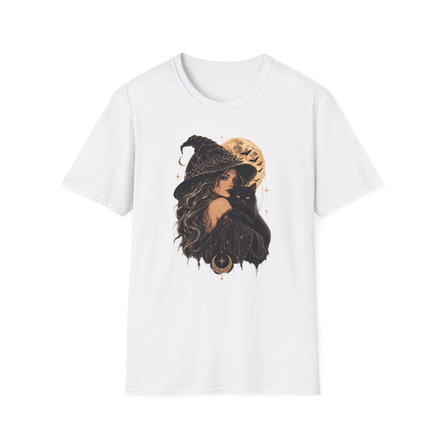 Witch & Black Cat Moon T-Shirt — Mystical Halloween Graphic Tee