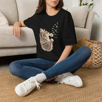 Cat Dandelion T-Shirt — Cute Cat Blowing Dandelion Graphic Tee