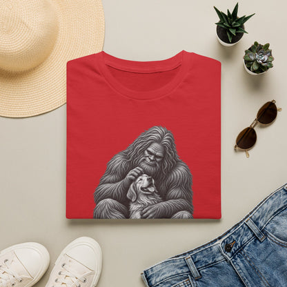 Bigfoot & Puppy Tee — Gentle Sasquatch Holding Dog Graphic T-Shirt