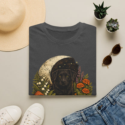 Witch’s Companion Black Dog T-Shirt — “Garden Witch’s Companion” Moon & Floral Tee