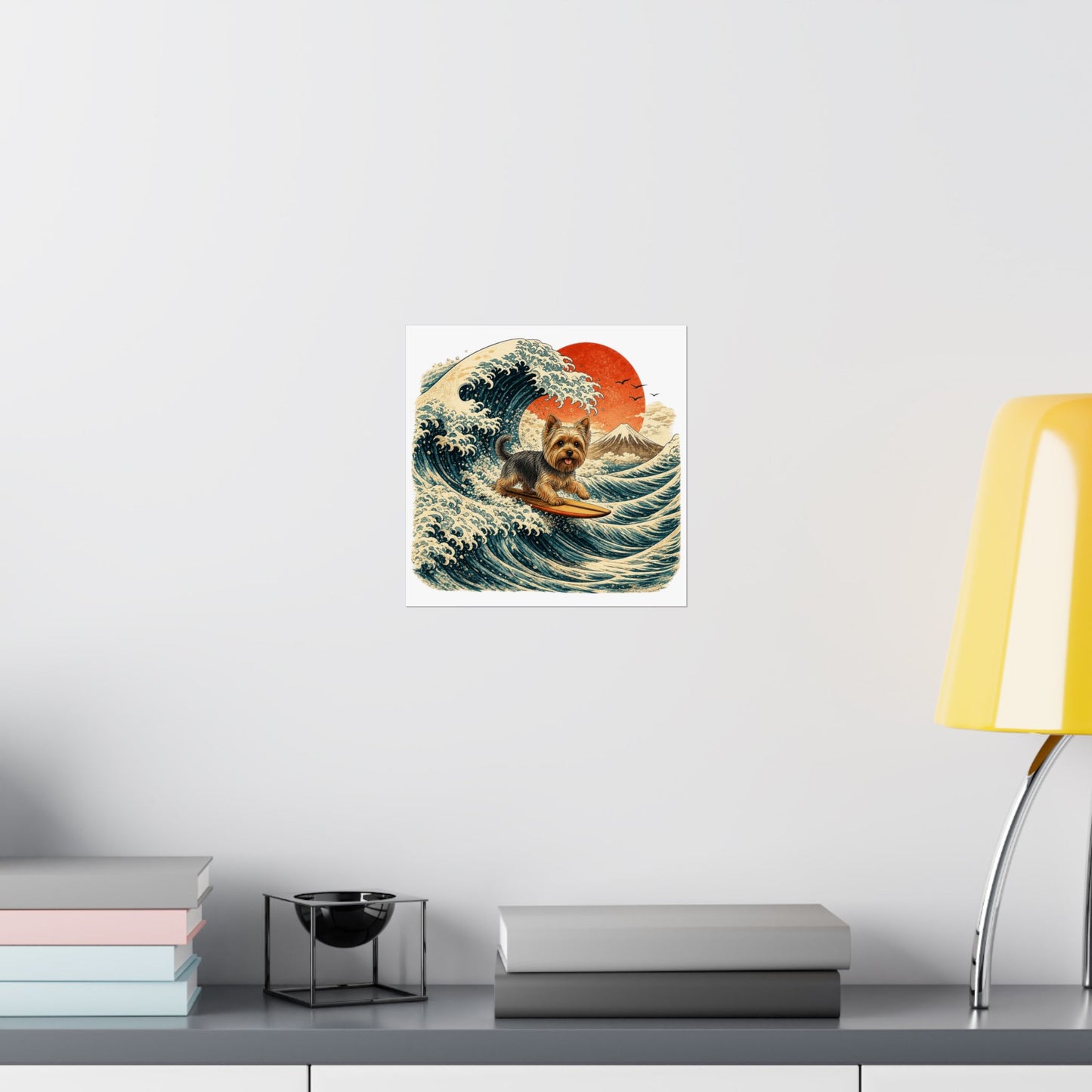 Surfing Yorkie Poster — Vintage Wave Art Matte Vertical Print