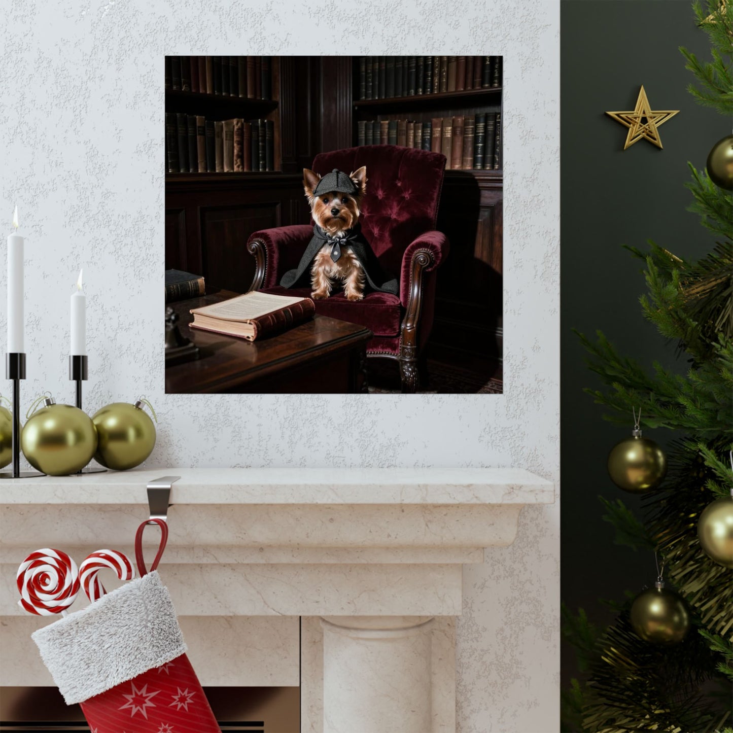 Digital download Yorkshire Terrier Detective Vintage Library Poster