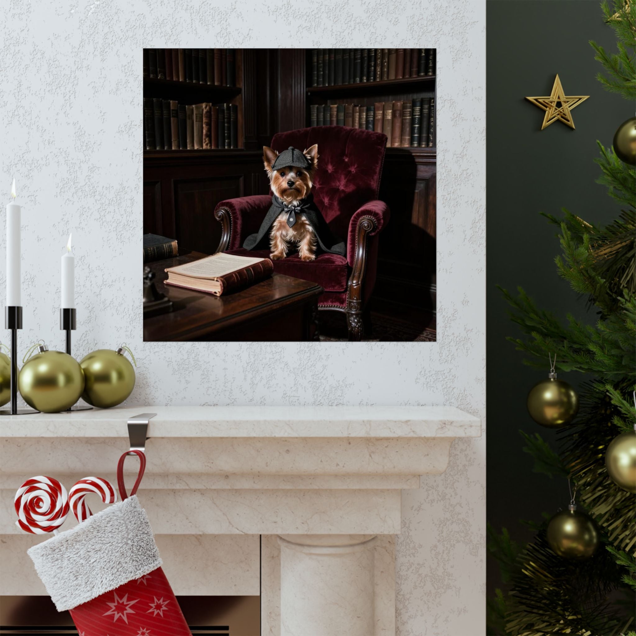 Yorkshire Terrier Detective Vintage Library Poster