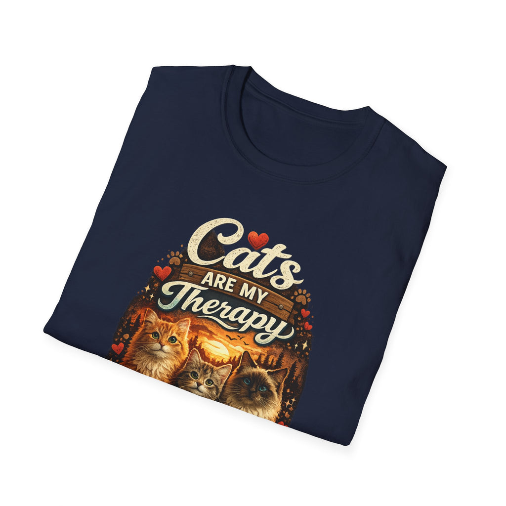 Cats Are My Therapy T-Shirt — Vintage Cozy Cat Lover Tee