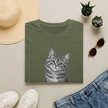 Cat Portrait T-Shirt — Realistic Gray Tabby Kitten Tee