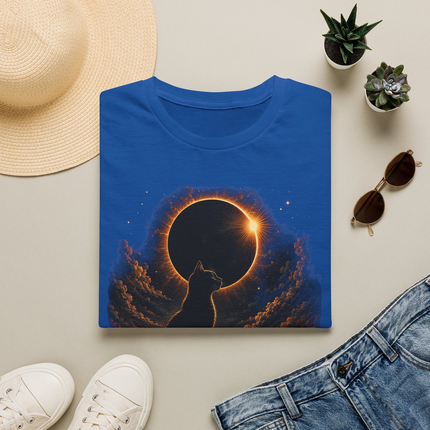 Eclipse Cat T-Shirt — Cosmic Solar Eclipse Cat Silhouette Tee