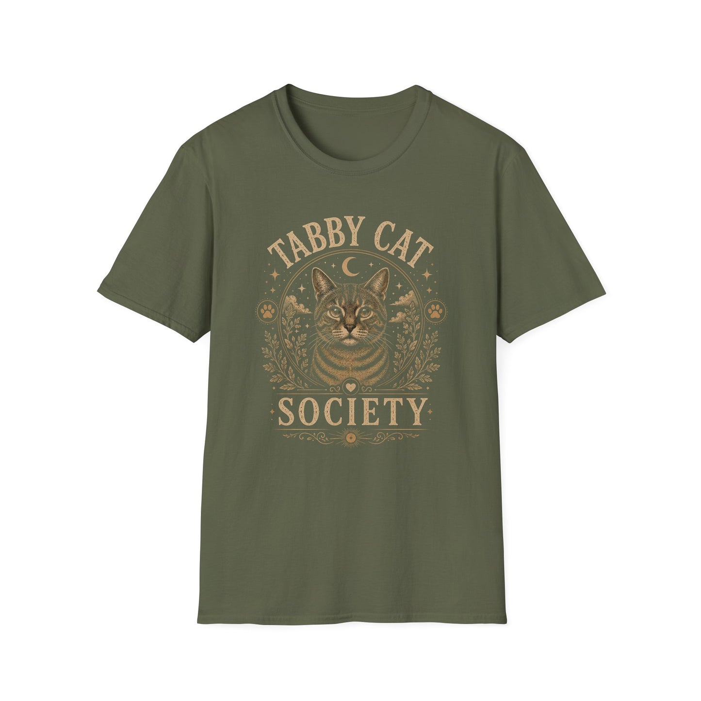 Tabby Cat Society T-Shirt — Vintage Moon & Paw Graphic Cat Lover Tee