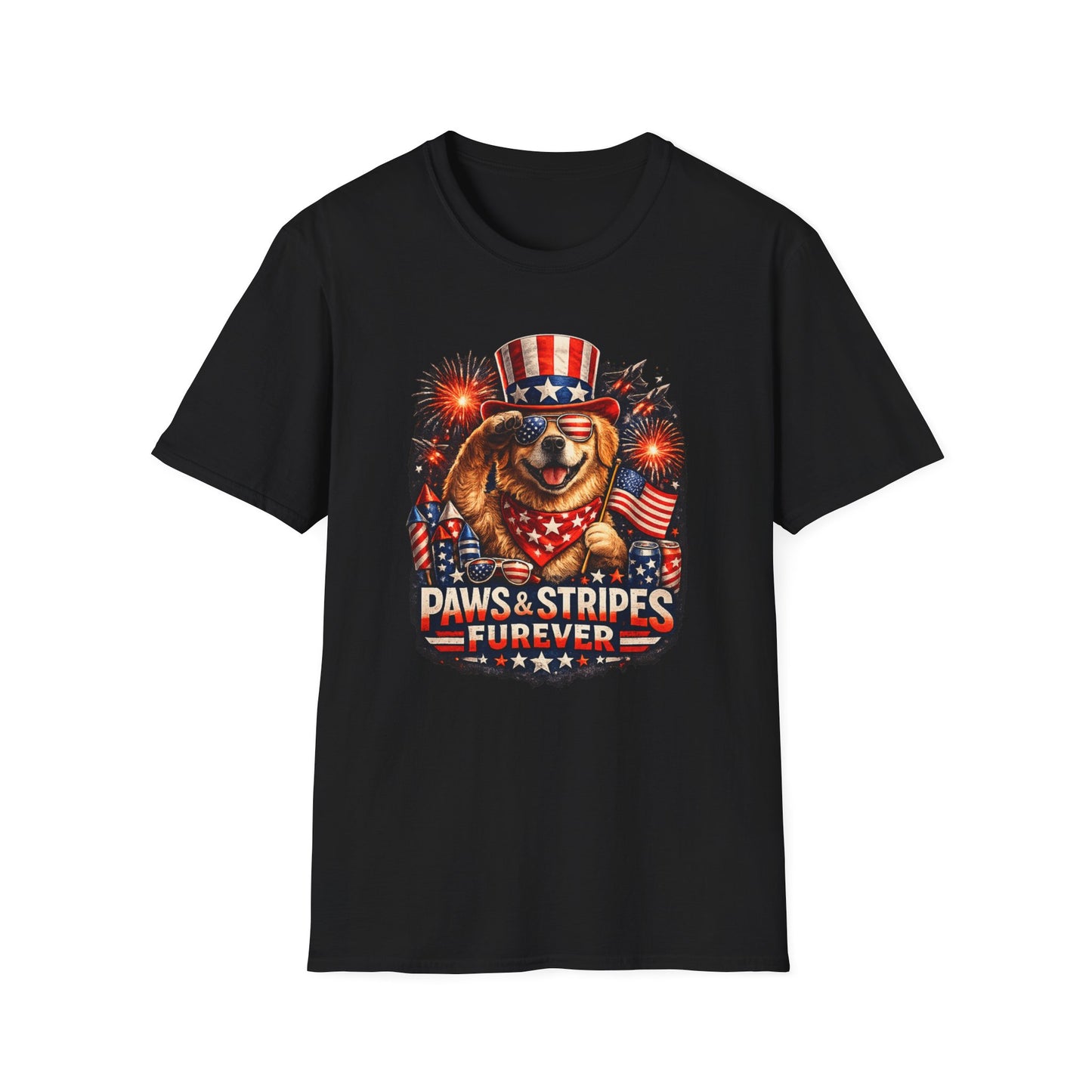 Patriotic Dog T-Shirt — "Paws & Stripes Forever" 4th of July Tee