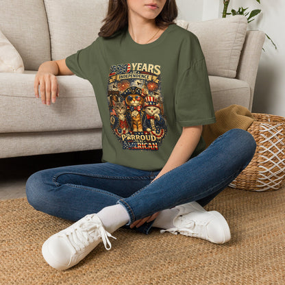 T-Shirt — "250 Years of Independence" Patriotic Cat Fourth of July Tee
