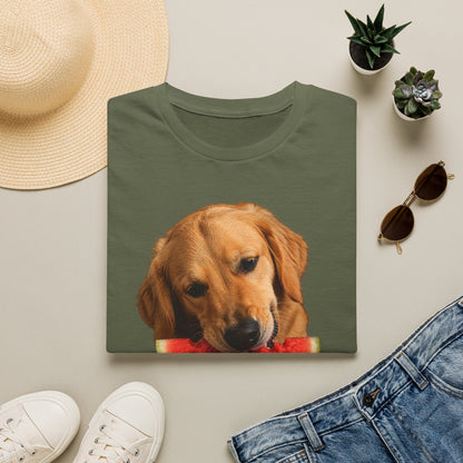 Dog Eating Watermelon T-Shirt — Cute Golden Retriever Summer Tee