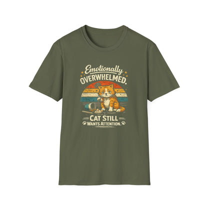 T-Shirt — "Emotionally Overwhelmed, Cat Still Wants Attention" Cute Vintage Cat Tee