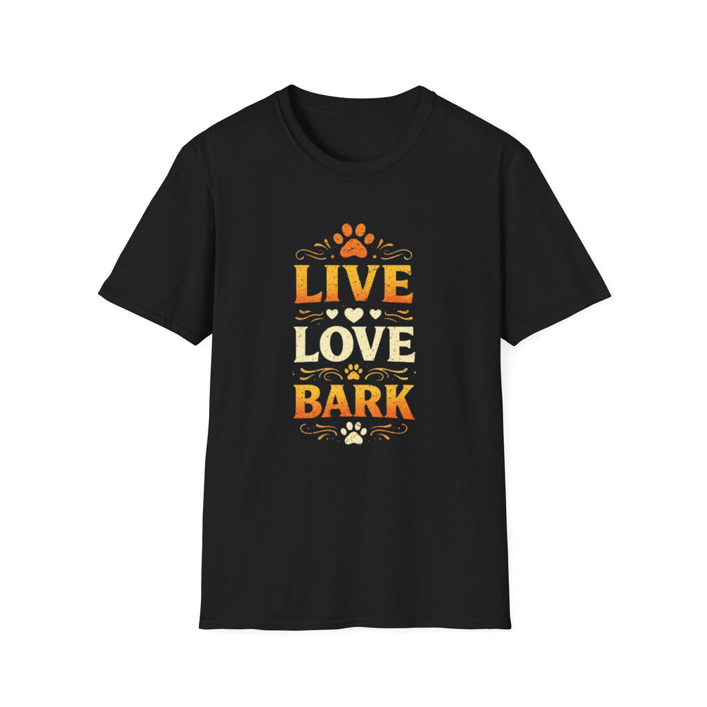 Live Love Bark T-Shirt — Funny Dog Lover Tee with Paw Prints