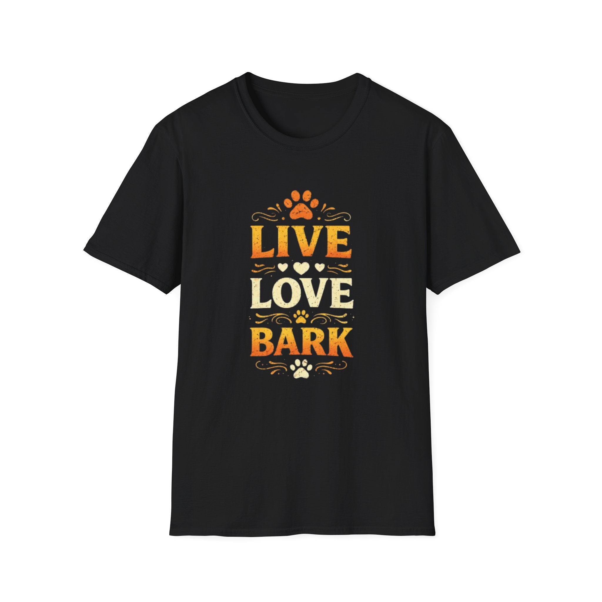 Live Love Bark T-Shirt — Funny Dog Lover Tee with Paw Prints