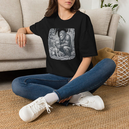 Bigfoot & Dog Graphic T-Shirt — Retro Wilderness Sasquatch Design